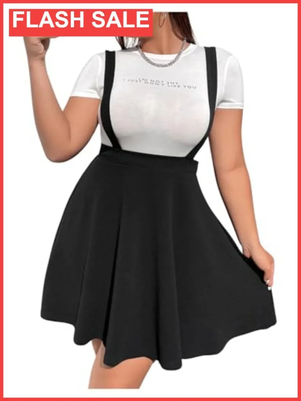 Plus Size Suspender Skater Skirt High Waist Pinafore Dress